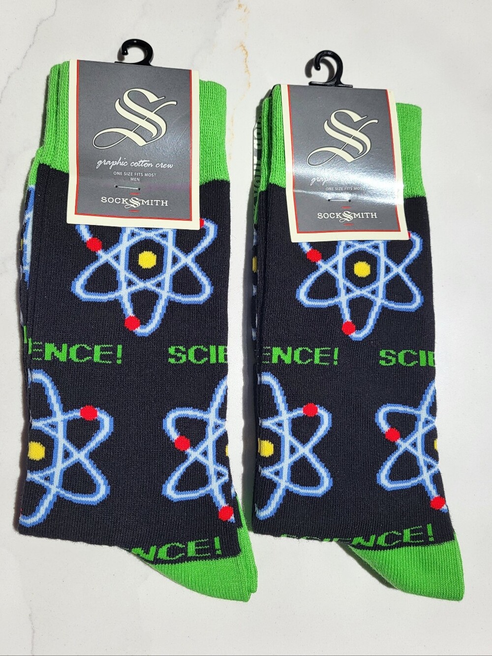 NWT Two Pairs of SockSmith Graphic Cotton Crew Socks Lemme Attom Black 10-13